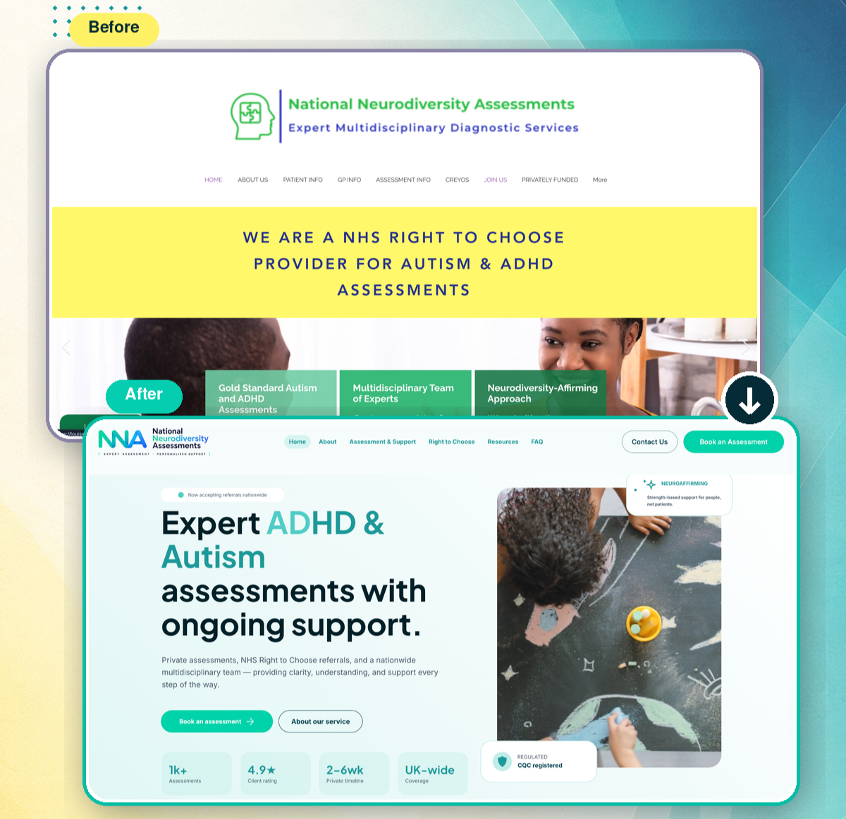 NNA website before and after the redesign