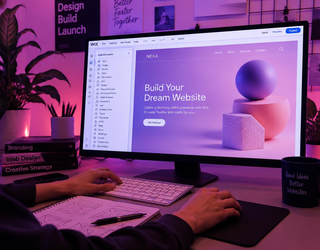 Designer building a Wix website